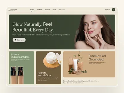 Lumine- Beauty Skin Care website Hero beauty brand beautywebsite clean beauty cosmeticswebdesign design ecommercedesign elegant ui hero section landing page organic beauty selfcaredesign skincareui ui uiux web app design website website design wellnessui