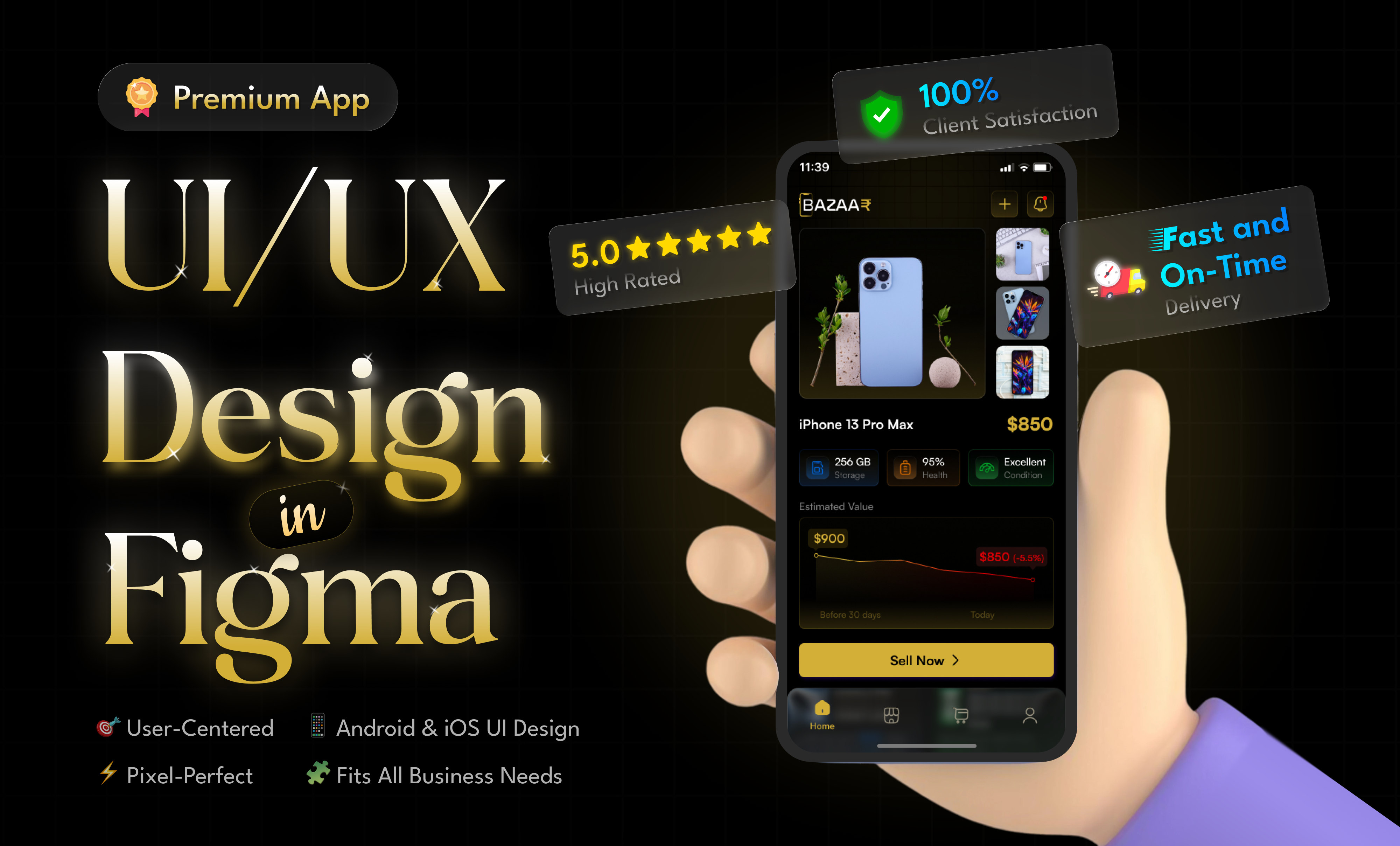 Premium UI UX Design in Figma | Modern & Elegant theme app design branding dark design elegant figma golden graphic design modern premium theme ui uiux