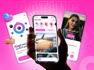 ✨ Dating App UI – Modern & Engaging Experience 💖📱 app design cover page creative creative banners dating app dating banner dating ui dribbble design figma landing page banner mobile app photoshop social media tinder ui uiux