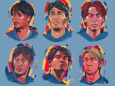 Japan's team players - Football character football illustrated illustrated football illustrated world cup illustration illustrator japan japan football japan footballers japan illustrated people portrait portrait illustration soccer soccer illustrated team world cup illustrations