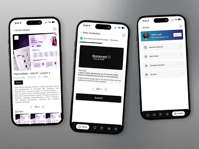 Modern English Learning App – Vocabulary, Lessons & Test UI app ui showcase best mobile app design branding courses mobile app ui design design ditigal product ui design figma design learning app design marketplace ui mobile app design mobile app mockup mobile app uiux design profile ui design uiux ryven design ryven global llc ui uiux design uiux design mockup website ui ux design