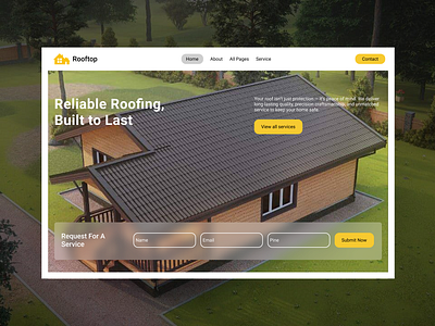 Roofing Website — Glass UI + Clean Layout clean ui full background glass ui glassmorphism hero section homepage roofing transparent box ui design website concept