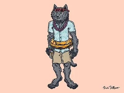 Pool Party Werewolf halloween illustration illustrator party pool pool party summer werewolf wolf man