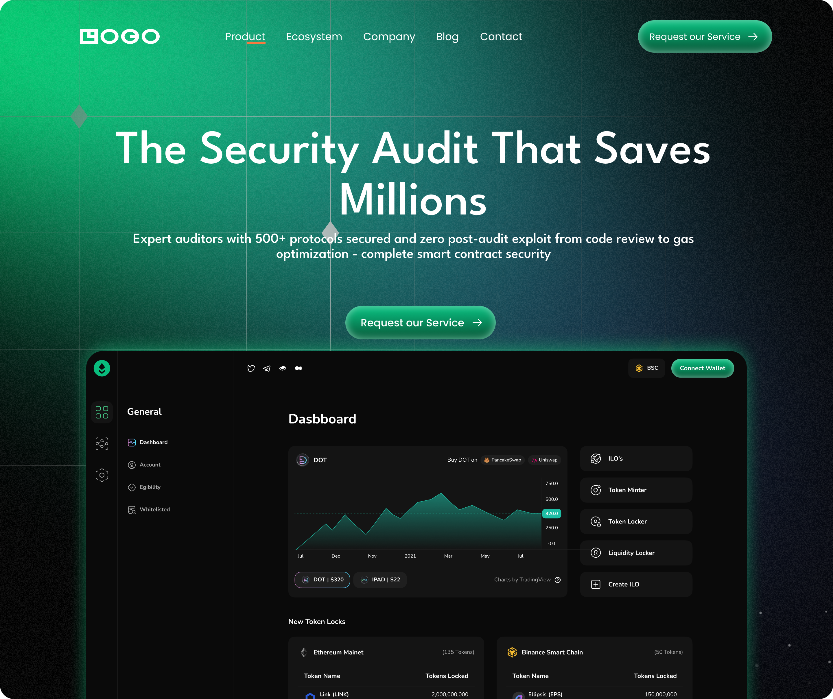 Landing page design for Web3 security auditing company branding design ui webdesign
