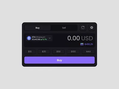 Crypto Buy/Sell Widget UI blockchain buy buy animation buysell crypto dark theme dashboard defi eth fintech modern motion graphics sell sell animation swap swap animation swap crypto ui ux widget