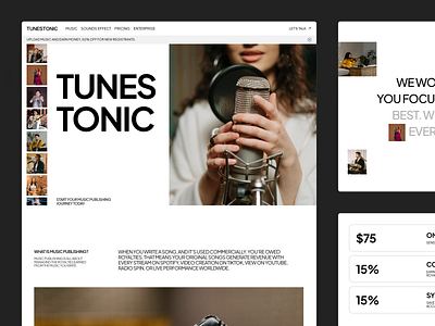 Tunestonic - Music Publishing Website clean comercial company label landing page minimalist modern music portfolio professional publish publisher swiss ui ui design upload ux web design website