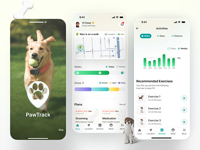 Paw track- track your pet in realtime gps minimal app design pawtrack pet app pet app case study pet tracker pet ui tracking app ui ui design
