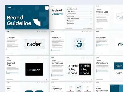 Riider - Transportation Service Brand Guideline brand book brand design brand guideline brand identity brand specification branding color guideline logo logo application logo design logo speciment logo variation logomark logotype transportation brand transportation service typography guideline visual design visual identity