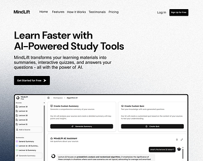 MindLift Hero Section Redesign – AI Study Tool UX/UI Improvement ux improvement.