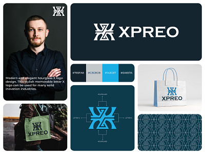 Xpreo Logo Branding brand identity brand mark corporate costom letter creative elegant finance identity letter x lettermark logo luxury symbol visual identity x hourglass