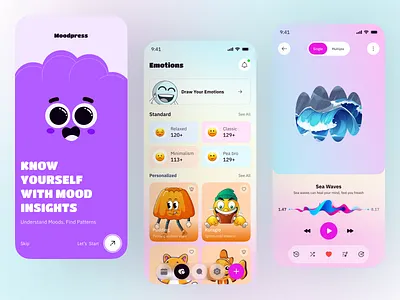 Mood Tracker - Track Your Emotions Mobile App feeling medical meditation mental care mental health app mobile app mood mood tracker product design self care startup stress tracker telemedicine ui ui inspiration ux wellness app