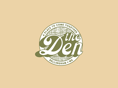 The Den antique badge baseball bellingham branding design classic couch den font graphic design logo retro script seal shadow sports sports bar texture type typography