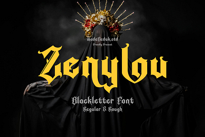 Zenylou Blackletter Font blackletter bokk cover font branding font classic font decorative font fashion font gothic font headline font invitation font logotype modern font nostalgic font oldenglish ornament font rough font tattoo font typography victorian font vintage font wedding font