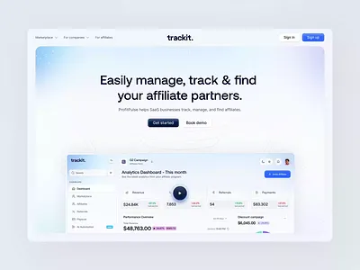 Trackit - SaaS Affiliate Marketing Platform affiliate landing page affiliate network animation business business analytics design finance management marketing website product design saas saas design saas marketing design saas platform saas ui design ui uiux user interface ux
