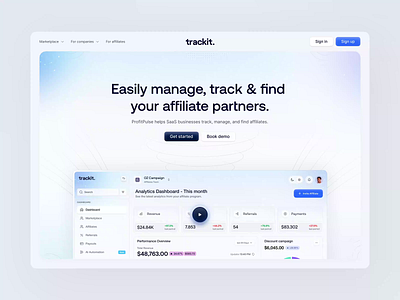 Trackit - SaaS Affiliate Marketing Platform affiliate landing page affiliate network animation business business analytics design finance management marketing website product design saas saas design saas marketing design saas platform saas ui design ui uiux user interface ux