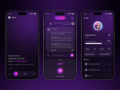 AI Chatbot and Image Generator Mobile App Design ai ai assistant ai bot ai chatbot ai image generator ai mobile app chat app chatbot clean ui dark mode modern voice assistant