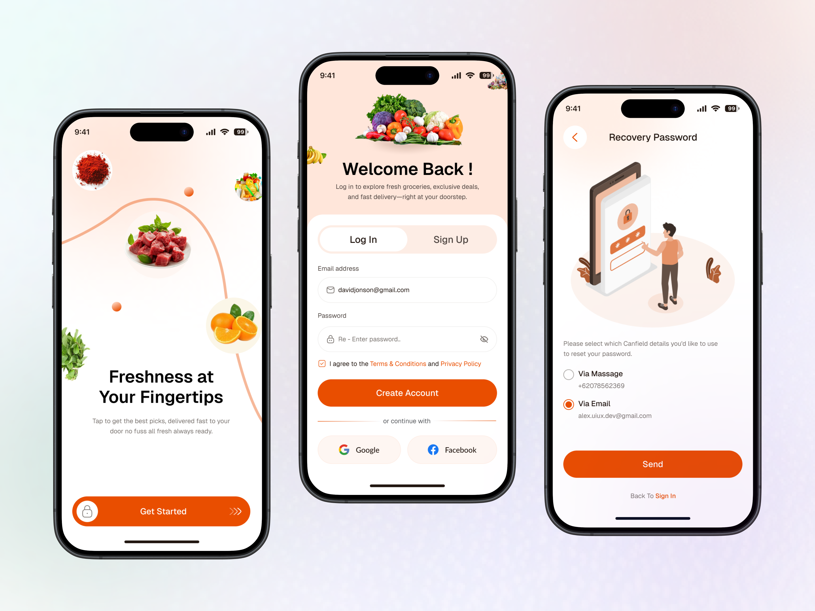Grocery App UI – Onboarding, Login & Password Recovery apponboarding appsecurity authenticationui cleandesign figmadesign fooddeliveryapp groceryapp loginscreen minimalui mobileappdesign mobileux modernui onboardingui passwordrecovery resetpassword securelogin shoppingapp uiinspiration userexperience uxui