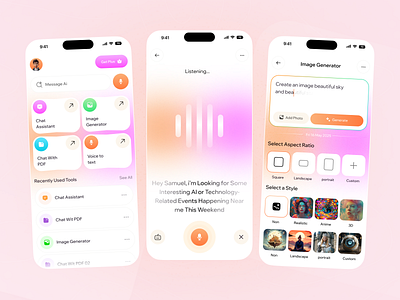 Lexica AI App – Chat, Voice & Image Generator UI Design ai app ai tools anime style chat assistant clean design creative app custom image tool figma design futuristic design gradient ui image generator mobile app mobile app ui modern ui pastel ui productivity app ui kit ux ui voice to text