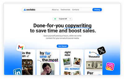 Socilabiz - Copywriting AI Website 3d ai animation copywriting figma framer graphic design hero section landing page light theme sameer sameer dribbble ui web designing website website ai