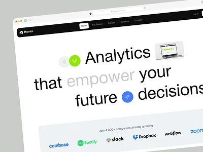 Romix - Landing Page for Digital Analytics Platform analytics analyticsplatform business cleanui concept crm design digitalanalytics figma landing page moderndesign productdesign saasdesign ui ui design uiux design web app website design