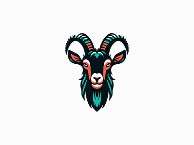 Goat Head Logo animal branding design emblem goat icon identity illustration logo mark mountain nature outdoors ram sports strong symbol vector