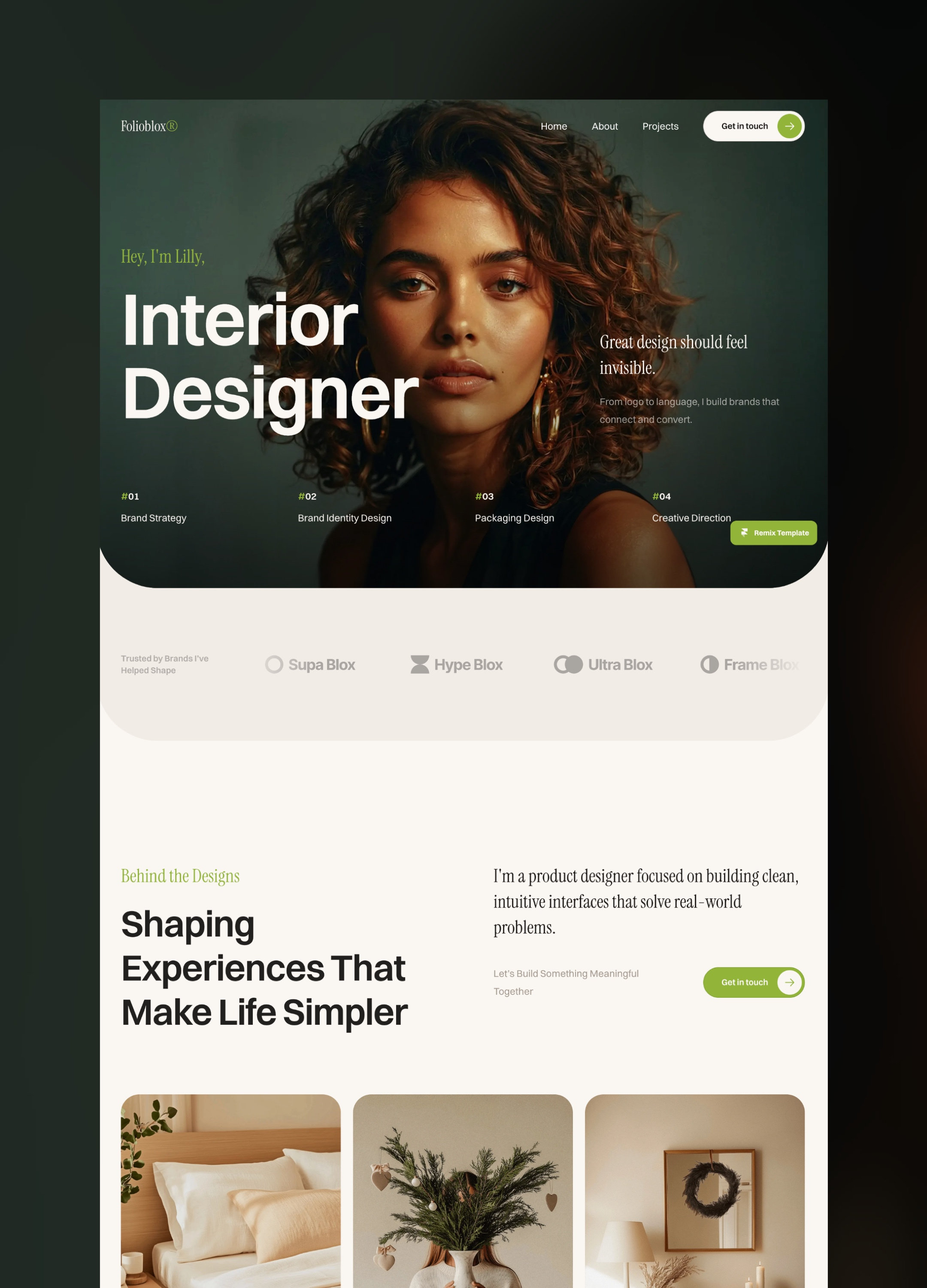 Personal portfolio website template in nature theme clean framer header hero landing natural nature personal portfolio template ui webdesign website website design website template