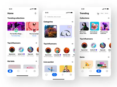 NFT Marketplace & Auction Platform android app app design auction app blockchain clean design collector app community app creator economy crypto art digital art influencer platform interaction design mobile app nft app nft marketplace product design trading app ui uiux design
