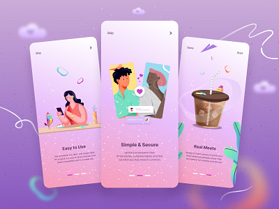 Meet Me Onboarding app design app ui design branding charecter design dating app illustration match making meet people onboarding ui ui design