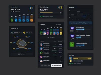 Statistics Widget app avatar chart data fortnite gaming graph quest statistics stats ui ux widget