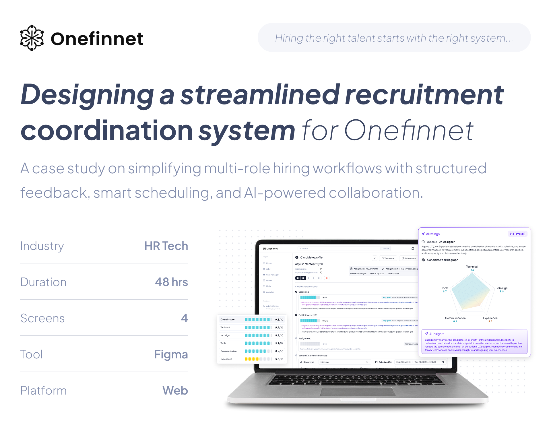 AI-powered talent recruitment system | UX-UI Assignment ai ai assistant ai powered case study clean collaboration dashboard design figma hiring hr tech modern platform rating recruitment score software ui ux website