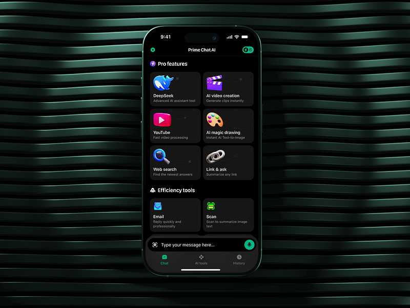UI/UX Design for Prime Chat AI Mobile Assistant