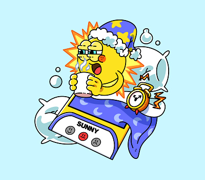 Sunny Cartoon Mascot animation bed time branding cartoon cartoon character cartoon mascot creature design graphic design illustration kawaii logo logo mascot sunny ui wake up
