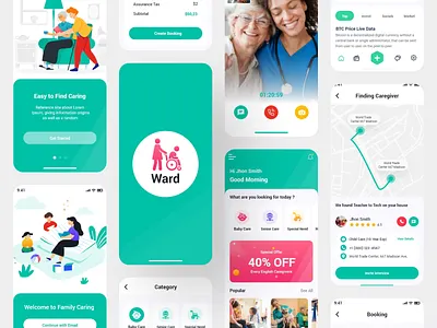 Caregiver Mobile App UI Template caregiver doctor app elder care app family care app figma healtcare app home nurse app medical app mobile app nurse booking app nurse scheduling app patient care app uikits