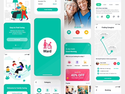 Caregiver Mobile App UI Template caregiver doctor app elder care app family care app figma healtcare app home nurse app medical app mobile app nurse booking app nurse scheduling app patient care app uikits