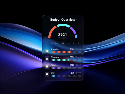 Liquid Glass Finance Widget budgeting dashboard desktop app expense tracker finance glassmorphism gradient icons ios liquid glass mobile app money management personal finance product design ui design widget