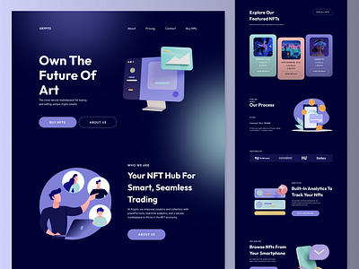 Krypto – Modern NFT Marketplace Homepage UI 3dillustration blockchain crypto digitalart figma fintechui homepage interactiondesign minimaldesign modernui nft nftmarketplace nfttrading productdesign uidesign uiux userinterface uxdesign webdesign webui