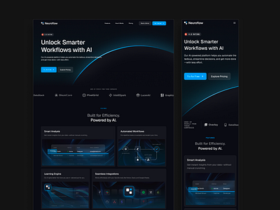 Neuroflow - AI SaaS Landing Page Template dark theme figma hero illustrations landing page ui web design website