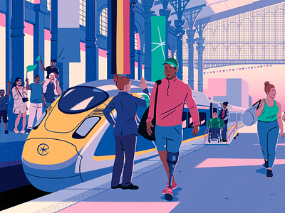 JO x Eurostar ambiant character design fagostudio illustration people station texture train