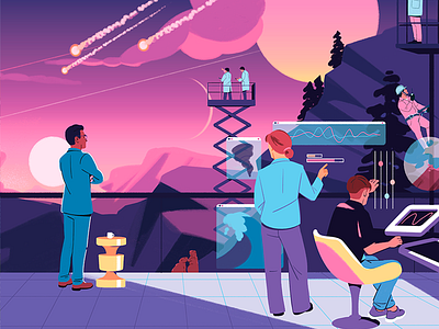 Insurance magazine ambiant character design fagostudio illustration people sky texture