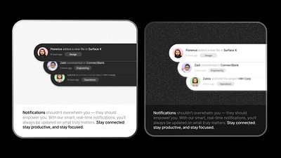 Notification Card UI Design - Light & Dark bento card bento layout design bento section bento web card card ui card ui design design feature card feature section figma landing page light and dark notification ui ui design uiux web design website