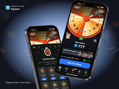 Telegram Clicker - Crypto Mini app application blockchain crypto dark ui design earn fight gamble ios jackpot luck mini app mobile spin telegram ton ui ux wheel