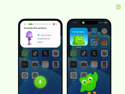 Duolingo Dynamic Island concept Design app app design apple apple design clean ui duolingo dynamic dynamic island ios iphone island language language learning learning modal modern design notification pop up ui ux