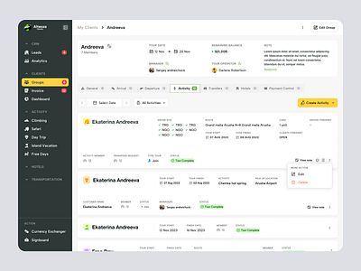 Altezza – Client Group Itinerary & Activity Log (Travel SaaS) activity log admin panel group itinerary group travel itinerary planner product design saas saas design tour and travel tour management tour operator travel dashboard travel management travel saas ui ui design ux ux design web app web design