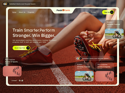PeakForm- Sport Coaching Website athletics betting champioship coach coaching esport gym wear hero section landing page personal coach sports sports landign page sports services sports website startup tennis lessons tournament train website website design