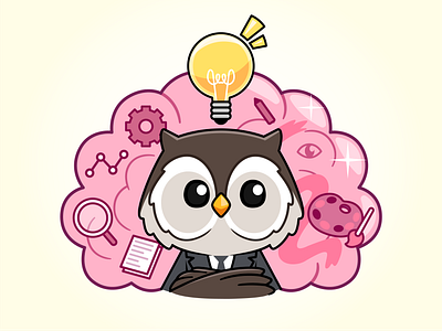Owl Brainstorming brain brainstorm branding business cartoon character corporate creative cute design graphic design illustration logical logo mascot mascot logo owl