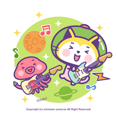 Astronaut Cat - Guitar adobeillustrator animal astronaut cat character cute design fender mustang guitar illustration illustrator kawaii martian pop space universe