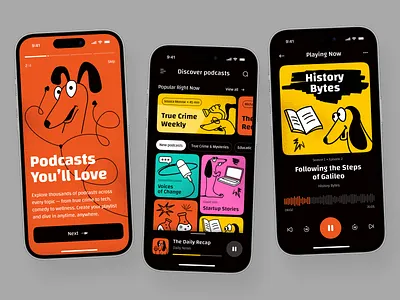 Podcast Streaming Mobile App app design app interfaces application ui mobile app design mobile app ui mobile ui modern app ui onboarding ui design ui ux design