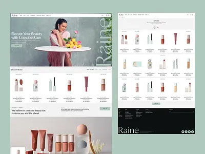 Raine Beauty - eCommerce Website aesthetic beauty website branding clean design cosmetics e commerce ecommerce ecommerce interaction green landing page landing page interaction make up minimal ui product layout product page shop page skincare ui ui interaction website