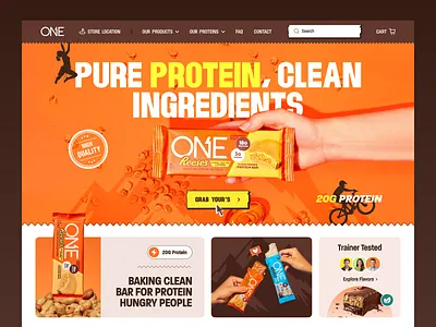 ONE - Protein Bar Website Design bodybuilding chocolate bar ecommerce energy bar fitness and workout gym homepage landing page landingpage muscle gain nutrition organic and natural protein protein bar website supplements website web design webdesign website website design whey protein