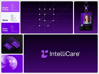 IntelliCare™ Brand Identity – Intelligent Healthcare Design a saas branding abstract logo ai branding ai logo design ai saas tech logo design brand guidelines brand identity branding corporate branding healthcare branding intellicare branding logo design minimalist branding modern branding professional branding purple branding san serif logo technology branding uxui branding visual identity